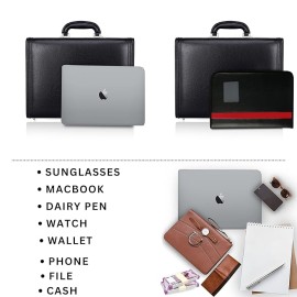 Hyatt Leather Accessories 17 Inch Men's Leather Briefcases Office Bags With Side Combination Lock (Black)
