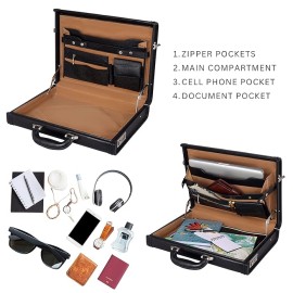 Hyatt Leather Accessories 17 Inch Men's Leather Briefcases Office Bags With Side Combination Lock (Black)