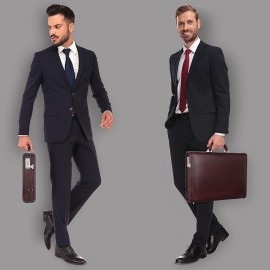Hyatt Leather Accessories 17 Inch Men's Leather Briefcases Office Bags With Side Combination Lock (Brown)