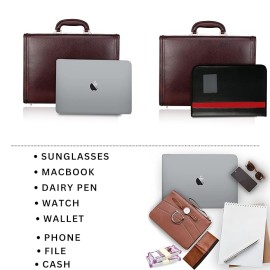 Hyatt Leather Accessories 17 Inch Men's Leather Briefcases Office Bags With Side Combination Lock (Brown)
