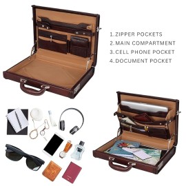 Hyatt Leather Accessories 17 Inch Men's Leather Briefcases Office Bags With Side Combination Lock (Brown)