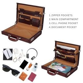 Hyatt Leather Accessories 17 Inch Men's Leather Briefcases Office Bags With Side Combination Lock (Choco Brown)