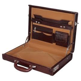 Hyatt Leather Accessories 17 Inch Men's Leather Briefcases Office Bags With Side Combination Lock (Choco Brown)