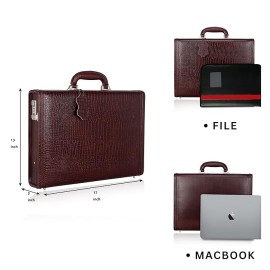 Hyatt Leather Accessories 17 Inch Men's Leather Briefcases Office Bags With Side Combination Lock (Choco Brown)