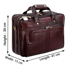 Hyatt Leather Accessories 16 Inch Full Grain Natural Leather Laptop Messenger & Shoulder Bags For Men 24 Litres Capacity Upto16 inch Laptop Compartment (Brown)