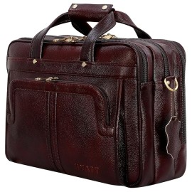 Hyatt Leather Accessories 16 Inch Full Grain Natural Leather Laptop Messenger & Shoulder Bags For Men 24 Litres Capacity Upto16 inch Laptop Compartment (Brown)