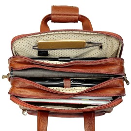 Hyatt Leather Accessories 16 Inch Full Grain Natural Leather Laptop Messenger & Shoulder Bags For Men 24 Litres Capacity Upto16 inch Laptop Compartment (Tan)
