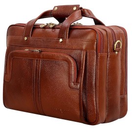 Hyatt Leather Accessories 16 Inch Full Grain Natural Leather Laptop Messenger & Shoulder Bags For Men 24 Litres Capacity Upto16 inch Laptop Compartment (Tan)
