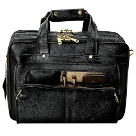 Hyatt Leather Accessories 16 Inch Full Grain Natural Leather Laptop Messenger & Shoulder Bags For Men 24 Litres Capacity Upto16 inch Laptop Compartment (Black)