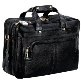 Hyatt Leather Accessories 16 Inch Full Grain Natural Leather Laptop Messenger & Shoulder Bags For Men 24 Litres Capacity Upto16 inch Laptop Compartment (Black)