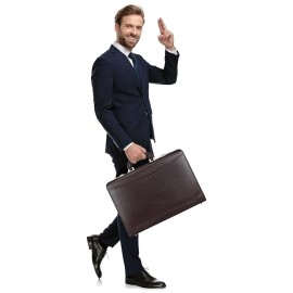 Hyatt Leather Accessories 18 Inch Expandable Men's Leather Briefcases Office Bags (Brown)