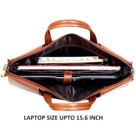 Hyatt Leather Accessories Full Grain Natural Leather Laptop MacBook Air Pro Briefcase Messenger Shoulder Bags For Men And Women Office Use Branded & Stylish (Tan)