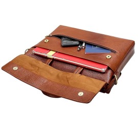 Hyatt Leather Accessories Full Grain Natural Leather Laptop MacBook Air Pro Briefcase Messenger Shoulder Bags For Men And Women Office Use Branded & Stylish (Tan)