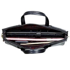 Hyatt Leather Accessories Full Grain Natural Leather Laptop MacBook Air Pro Briefcase Messenger Shoulder Bags For Men And Women Office Use Branded & Stylish (Black)