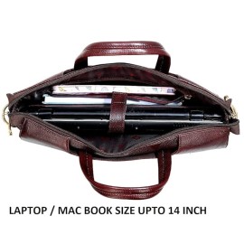 Hyatt Leather Accessories Full Grain Natural Leather Laptop MacBook Air Pro Briefcase Messenger Shoulder Bags For Men And Women Office Use Branded & Stylish (Brown)
