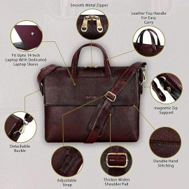 Hyatt Leather Accessories Full Grain Natural Leather Laptop MacBook Air Pro Briefcase Messenger Shoulder Bags For Men And Women Office Use Branded & Stylish (Brown)