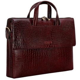 Hyatt Leather Accessories Full Grain Natural Leather Laptop MacBook Air Pro Briefcase Messenger Shoulder Bags For Men And Women Office Use Branded & Stylish (Choco Brown)