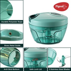 Pigeon Mini Handy and Compact Chopper with 3 Blades for Effortlessly Chopping Vegetables and Fruits for Your Kitchen Green,400 ml