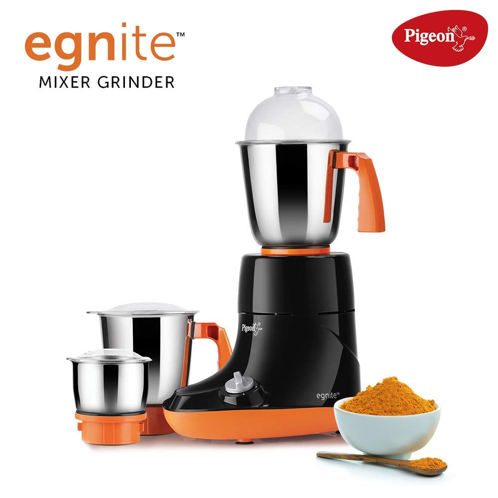 Pigeon Egnite 750-Watt Mixer Grinder with 3 Stainless Steel Jars for dry grinding, wet grinding and making chutney