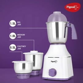 Pigeon Star Mixer Grinder 550 Mixer Grinder (3 Jars, White, Purple)