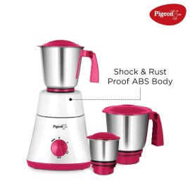 Pigeon Classic Pro Mixer Grinder 550W Mixer Grinder (3 Jars, Pink, White)