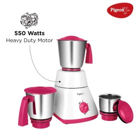 Pigeon Classic Pro Mixer Grinder 550W Mixer Grinder (3 Jars, Pink, White)