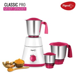 Pigeon Classic Pro Mixer Grinder 550W Mixer Grinder (3 Jars, Pink, White)