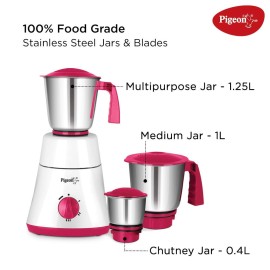 Pigeon Classic Pro Mixer Grinder 550W Mixer Grinder (3 Jars, Pink, White)