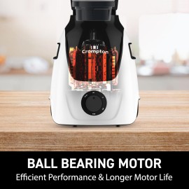Crompton Duroelite 1000 watts 3 jar Mixer Grinder, 100% copper motor, Ball bearing, Metal jar base, LED speed indicator, Lid lock design, Black & White