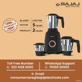 Bajaj Military Series Finesse 750W Mixer Grinder 3 Stainless Steel, Midnight Black