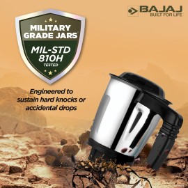 Bajaj Military Series Finesse 750W Mixer Grinder 3 Stainless Steel, Midnight Black