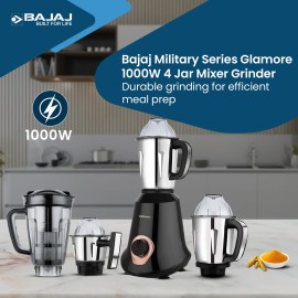 Bajaj Military Series Glamore 4 Jar 1000 Watts Mixer Grinder 3-Speed Control With Pulse Effect Mixie 2 Years Warranty