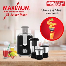 Maharaja Whiteline Montero Juicer Mixer, 550W, 3 Jars (Black Silver)