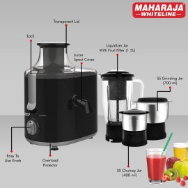 Maharaja Whiteline Montero Juicer Mixer, 550W, 3 Jars (Black Silver)