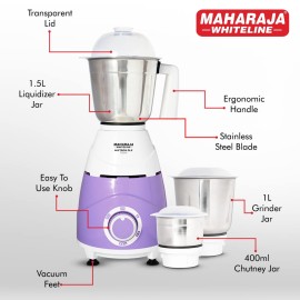 Maharaja Whiteline Mixtron DLX Mixer Grinder with 3 jars - 750W (Lavender & White)