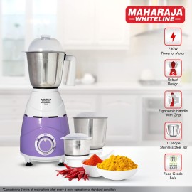 Maharaja Whiteline Mixtron DLX Mixer Grinder with 3 jars - 750W (Lavender & White)