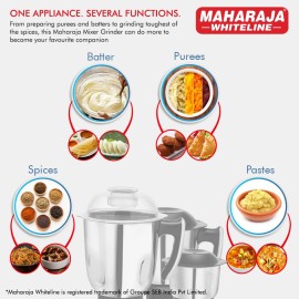 Maharaja Whiteline Duramaxx Mixer Grinder, Majestik Collection, 1000W, 100% Copper Motor, Double ball bearing motor, 3 Jars (Black & Silver)