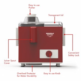 Maharaja Whiteline Mark 1 Classic Juice Extractor, 450 Watt, Cherry Red & White, Superior Stainless Steel Mesh And Juice Cutter