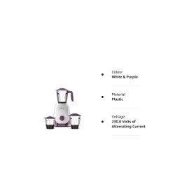 BajajJ Ninja Series Carve 750 Mixer Grinder (3 Jars, White & Purple)