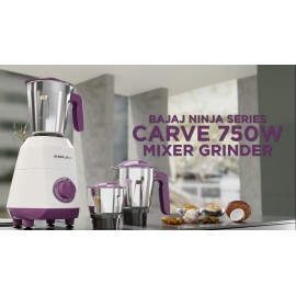 BajajJ Ninja Series Carve 750 Mixer Grinder (3 Jars, White & Purple)