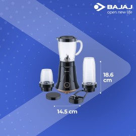 Bajaj NX-01 300W Mixer Grinder For Kitchen Bullet Mixer Grinder With Powerful Titan Motor & Nutri-Pro Feature 3 Unbreakable Multipurpose Tranparent Jars 2 Year Warranty,Black & Copper