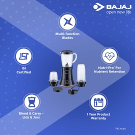 Bajaj NX-01 300W Mixer Grinder For Kitchen Bullet Mixer Grinder With Powerful Titan Motor & Nutri-Pro Feature 3 Unbreakable Multipurpose Tranparent Jars 2 Year Warranty,Black & Copper