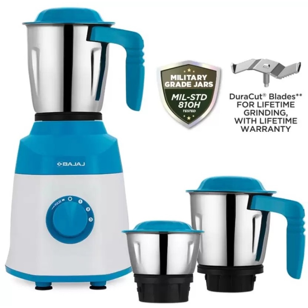 Bajaj Ninja Series NOTCH Watts 500 Mixer Grinder (3 Jars, French Blue)