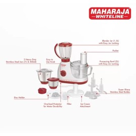 Maharaja Whiteline Smart chef (FP-100) 600 W Food Processor (White, Red)