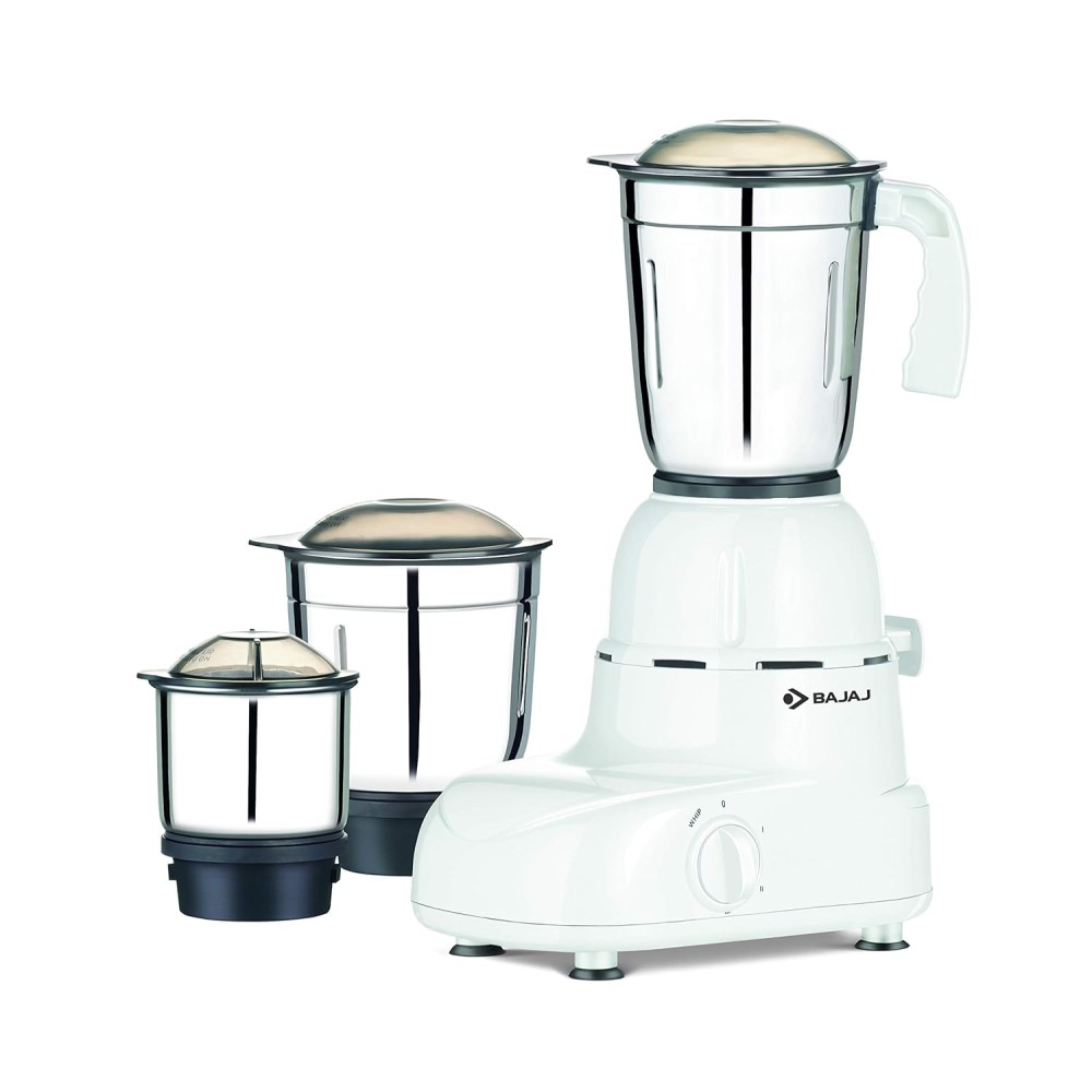 Bajaj Plastic Steel Glory 500 Watts Mixer Grinder with 3 Jars (White)