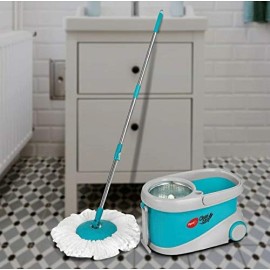 Pigeon Clean Easy Deluxe Spin Mop with Big Wheels and Stainless Steel Wringer (Aqua Green,2 Refills)