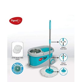 Pigeon Clean Easy Deluxe Spin Mop with Big Wheels and Stainless Steel Wringer (Aqua Green,2 Refills)