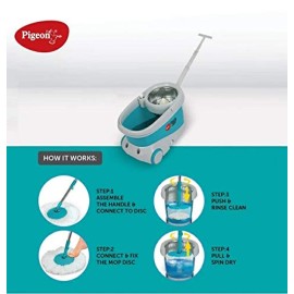 Pigeon Clean Easy Deluxe Spin Mop with Big Wheels and Stainless Steel Wringer (Aqua Green,2 Refills)