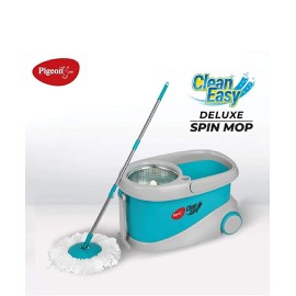 Pigeon Clean Easy Deluxe Spin Mop with Big Wheels and Stainless Steel Wringer (Aqua Green,2 Refills)