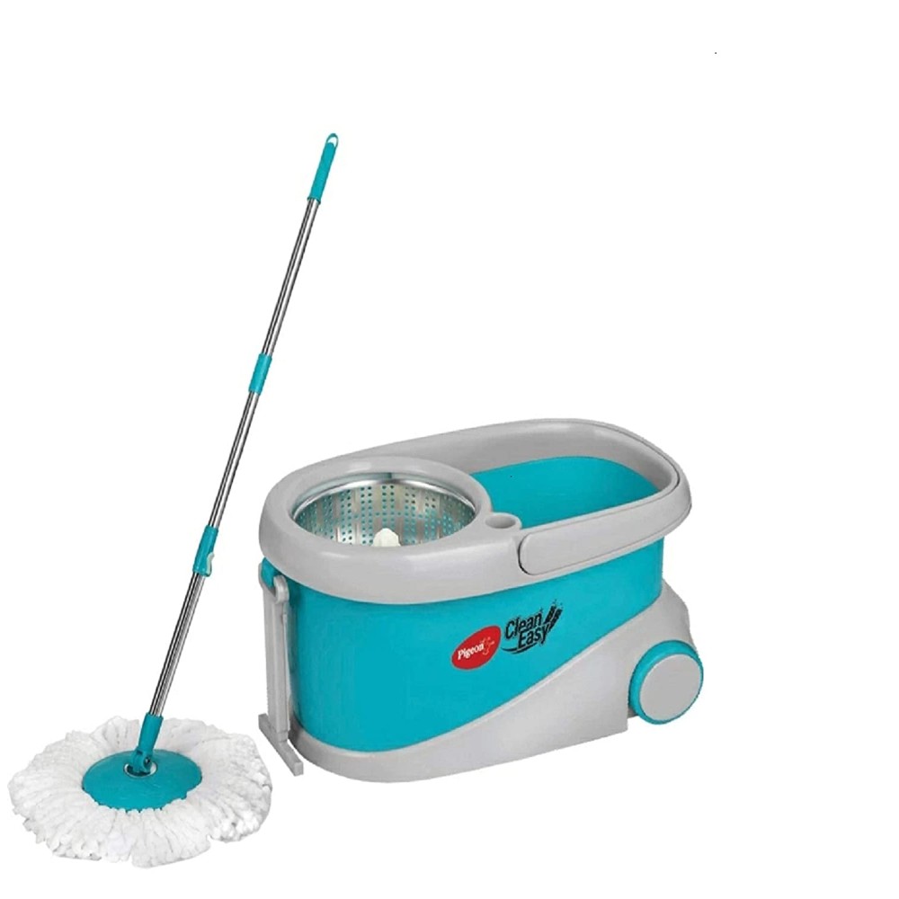 Pigeon Clean Easy Deluxe Spin Mop with Big Wheels and Stainless Steel Wringer (Aqua Green,2 Refills)